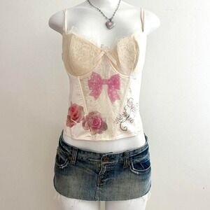 love la senza bow rose lace bustier y2k satin floral corset top